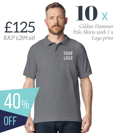 10 x Gildan Hammer Pique Polo Shirts Workwear Bundle (1 x LOGO) - £125