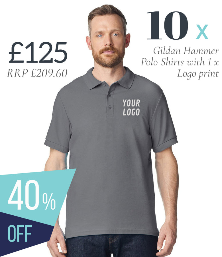 10 x Gildan Hammer Pique Polo Shirts Workwear Bundle (1 x LOGO) - £125